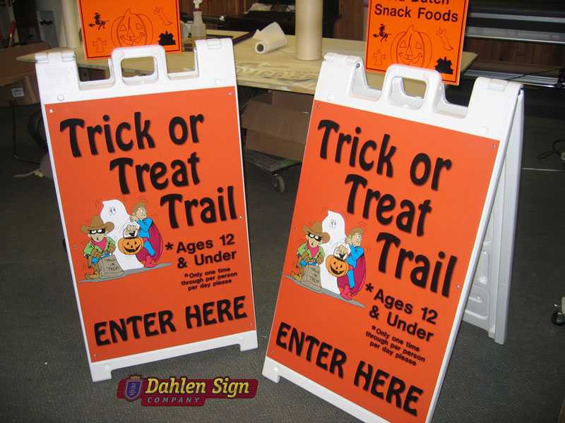 A Frame signs constructed by Dahlen Sign Company