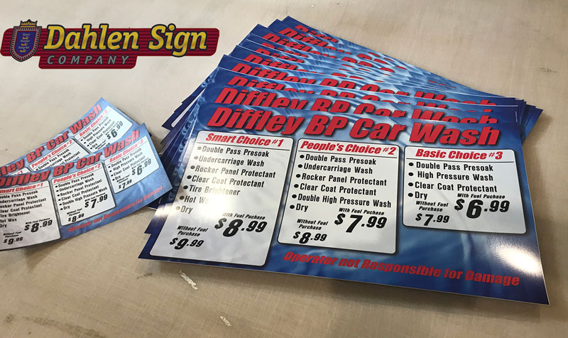 Car wash handout for Diffley BP Carwash by Dahlen Sign Company