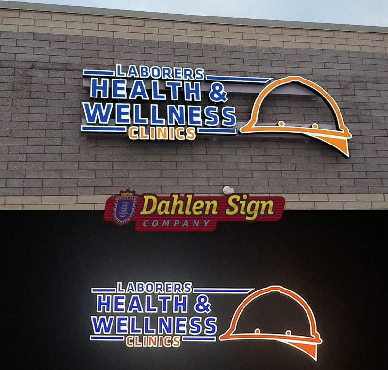 Backlit aluminum signs made for Laborers Health & Wellness Clinics