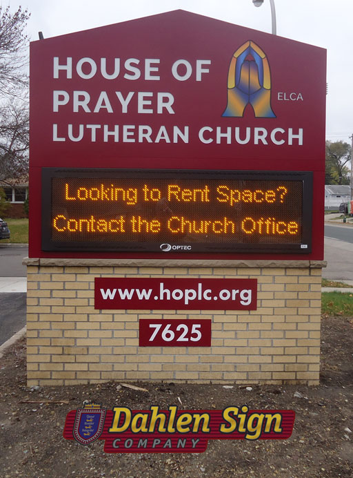 House of Prayer Lutheran Church custom sign by Dahlen Sign Company