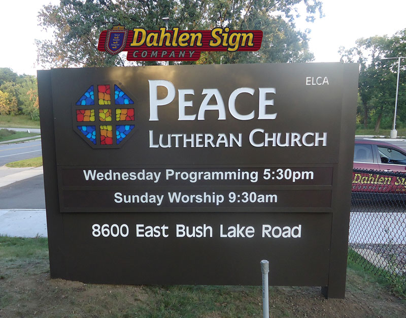 Peace Lutheran Church sign designed by Dahlen Sign Company