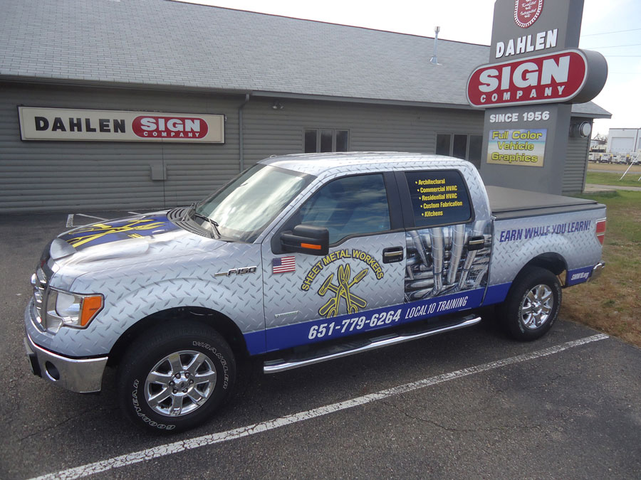 Car Wrap for Sheet Metal Workers vehicle created by Dahlen Sign Company